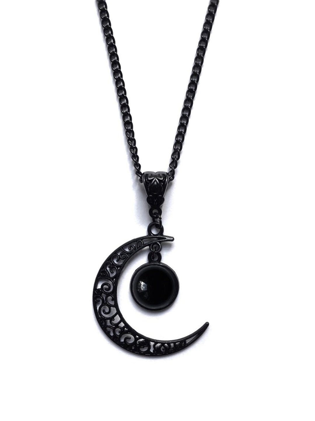 She adds this Black Halloween Hollow Crescent Moon Necklace and suddenly it&