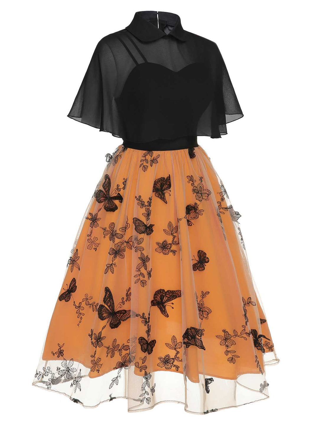 Black &amp; Orange 1950s 3D Butterfly Cloak Dress: timeless style reimagined