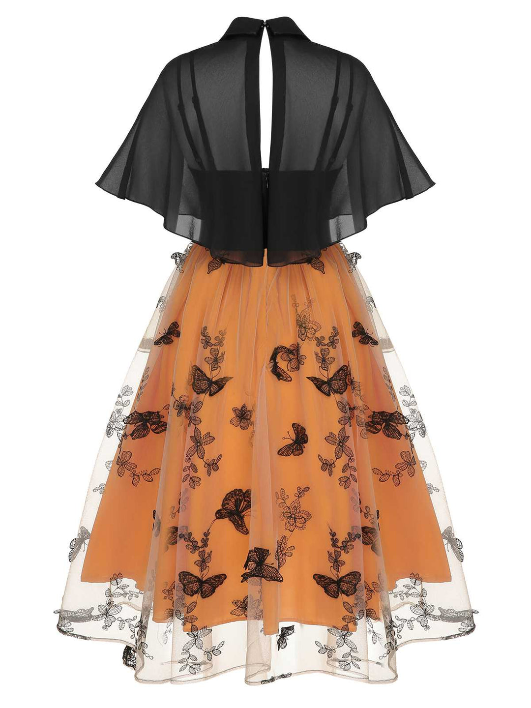 Black &amp; Orange 1950s 3D Butterfly Cloak Dress — vintage elegance for the modern woman