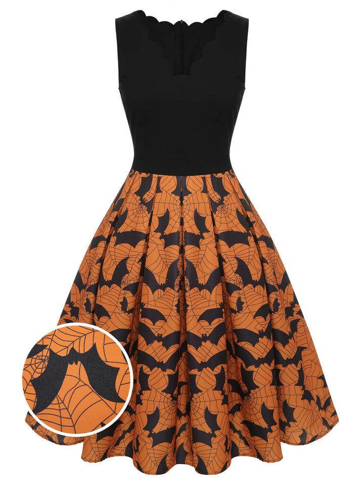 Black &amp; Orange 1950s Halloween Bat Sleeveless Dress, vintage dress, retro fashion, rockabilly, pin-up fashion - perfect for women who love vintage and retro fashion