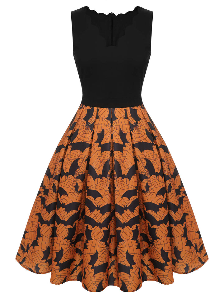 Black &amp; Orange 1950s Halloween Bat Sleeveless Dress, vintage dress, retro fashion, rockabilly, pin-up fashion - perfect for women who love vintage and retro fashion