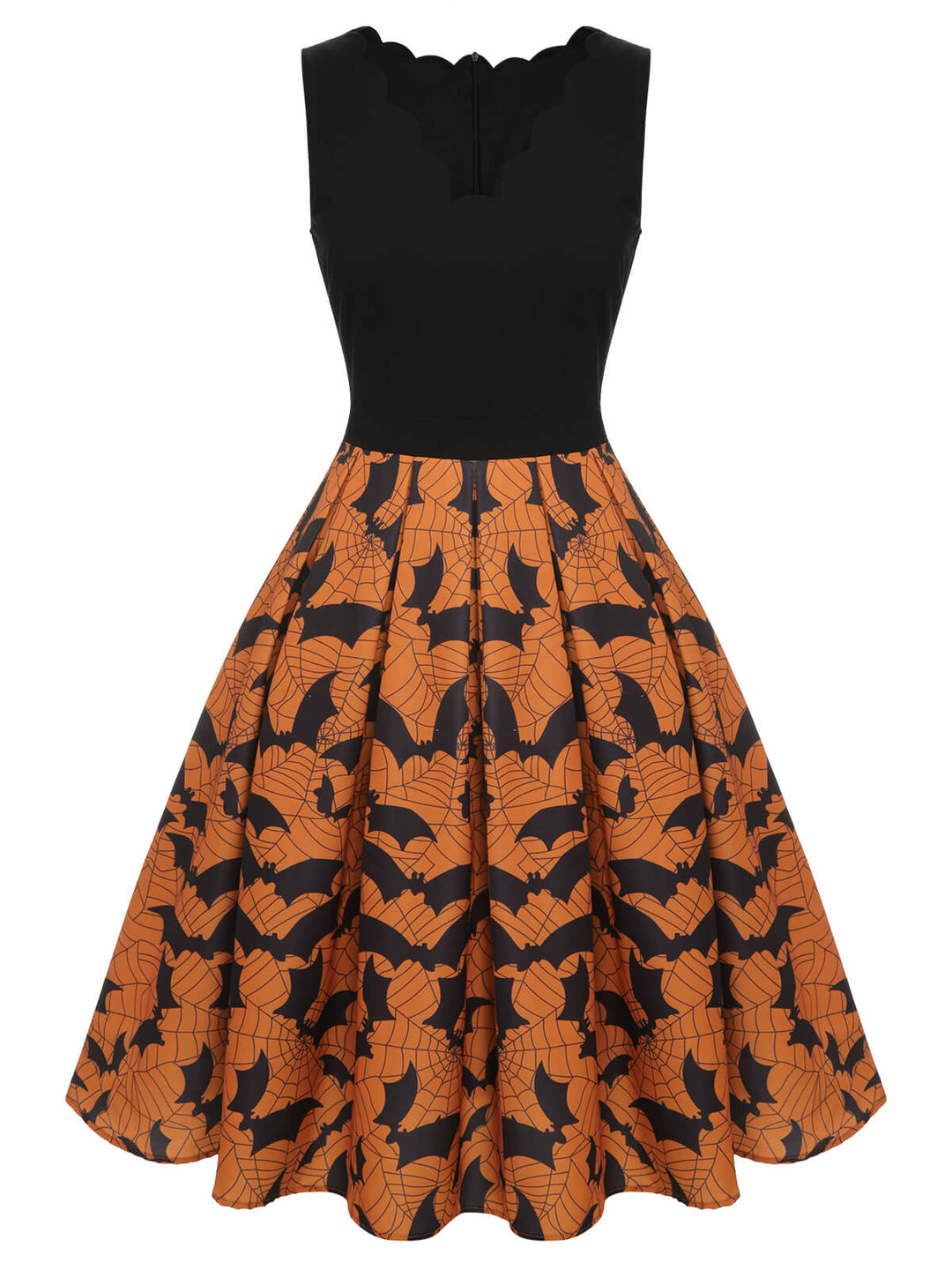 Black &amp; Orange 1950s Halloween Bat Sleeveless Dress, vintage dress, retro fashion, rockabilly, pin-up fashion - perfect for women who love vintage and retro fashion
