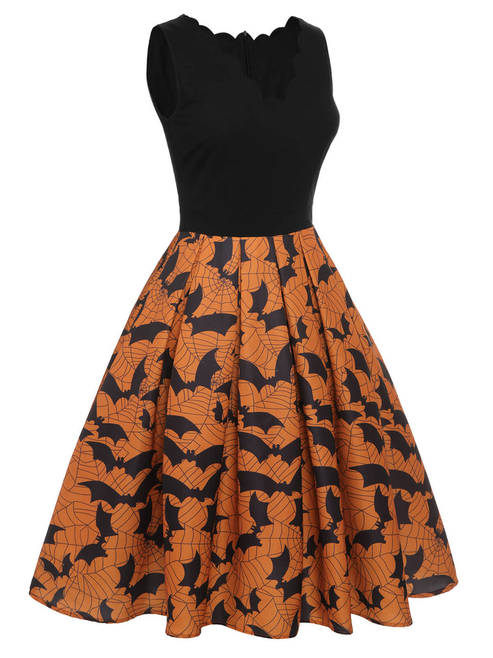Black &amp; Orange 1950s Halloween Bat Sleeveless Dress, vintage dress, retro fashion, rockabilly, pin-up fashion - perfect for women who love vintage and retro fashion