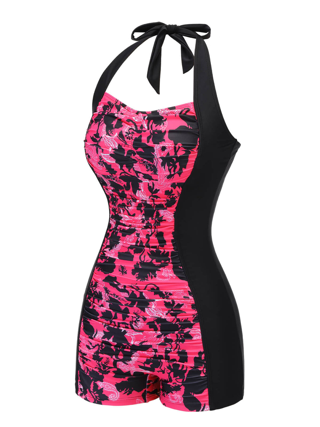 Black &amp; Pink 1950s Floral Halter Swimsuit, vintage swimsuit, pin-up swimwear - perfect for women who love vintage and retro fashion