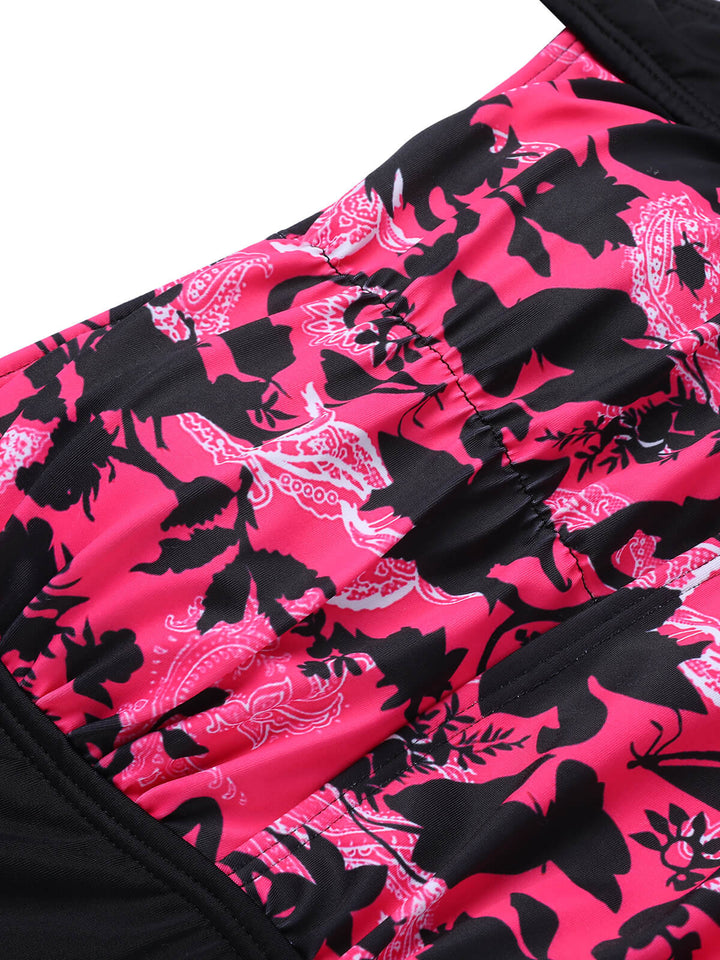 Black &amp; Pink 1950s Floral Halter Swimsuit, vintage swimsuit, pin-up swimwear - perfect for women who love vintage and retro fashion