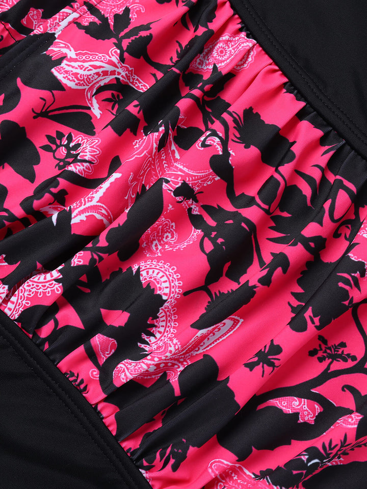Black &amp; Pink 1950s Floral Halter Swimsuit, vintage swimsuit, pin-up swimwear - perfect for women who love vintage and retro fashion