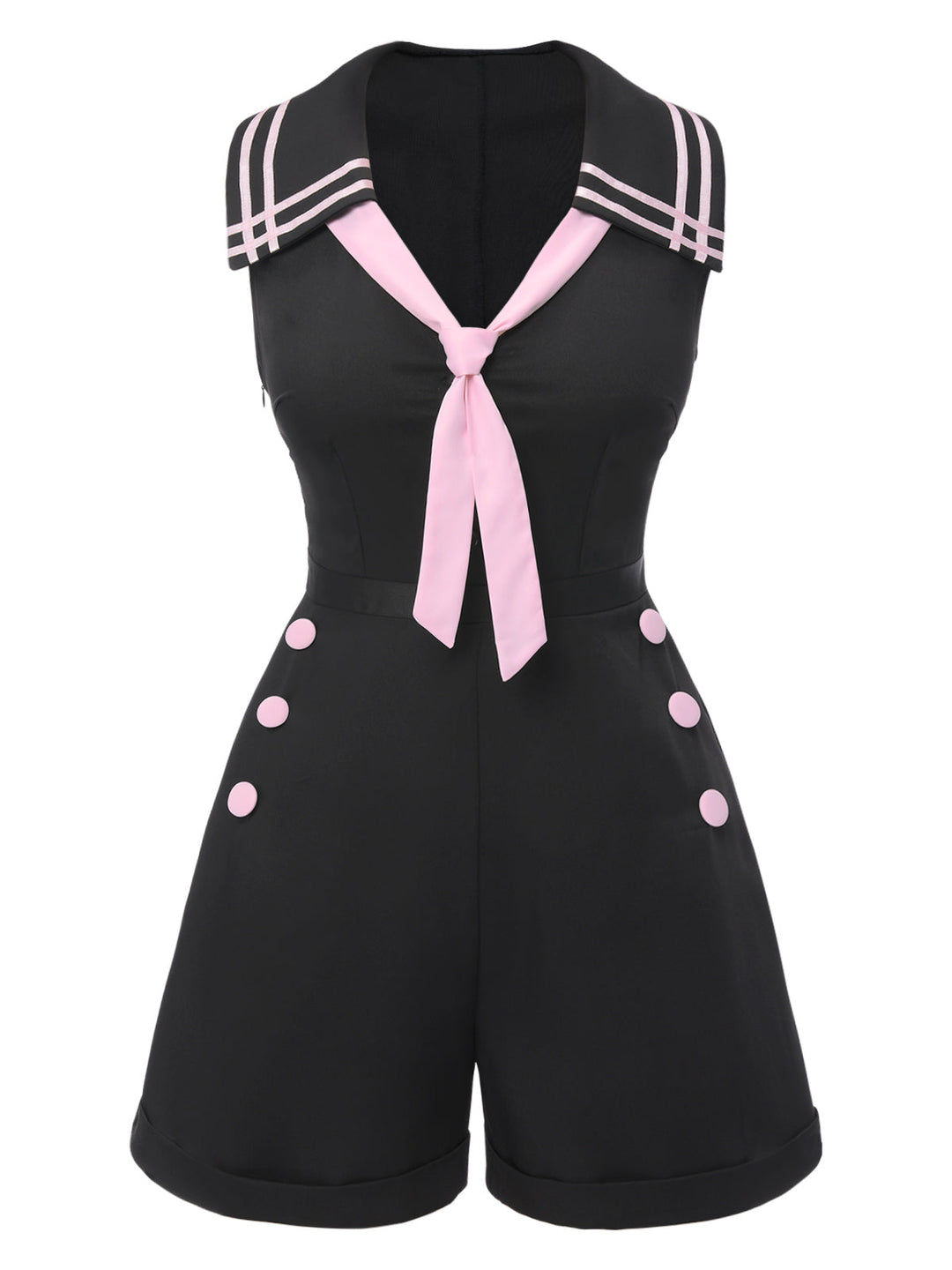 Black &amp; Pink 1950s Solid Tie Lapel Romper: timeless 1950s elegance she makes her own