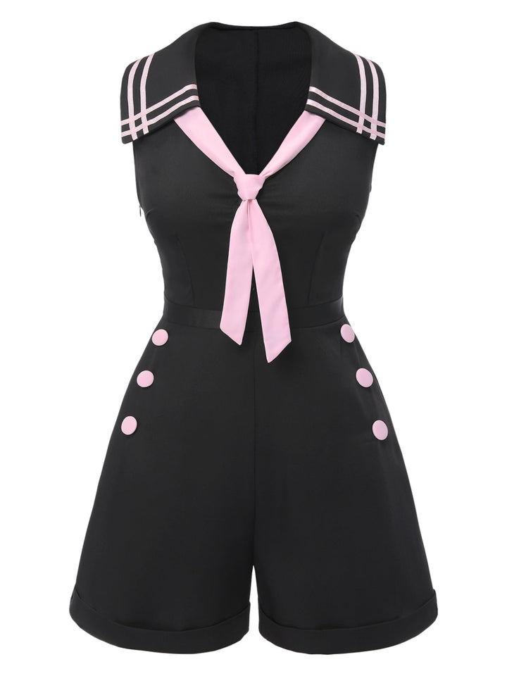 Black &amp; Pink 1950s Solid Tie Lapel Romper: timeless 1950s elegance she makes her own