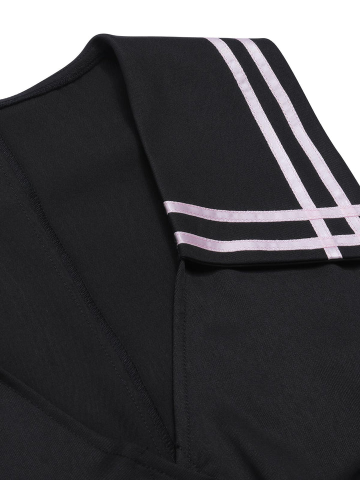Black &amp; Pink 1950s Solid Tie Lapel Romper — 1950s vintage charm for her modern wardrobe