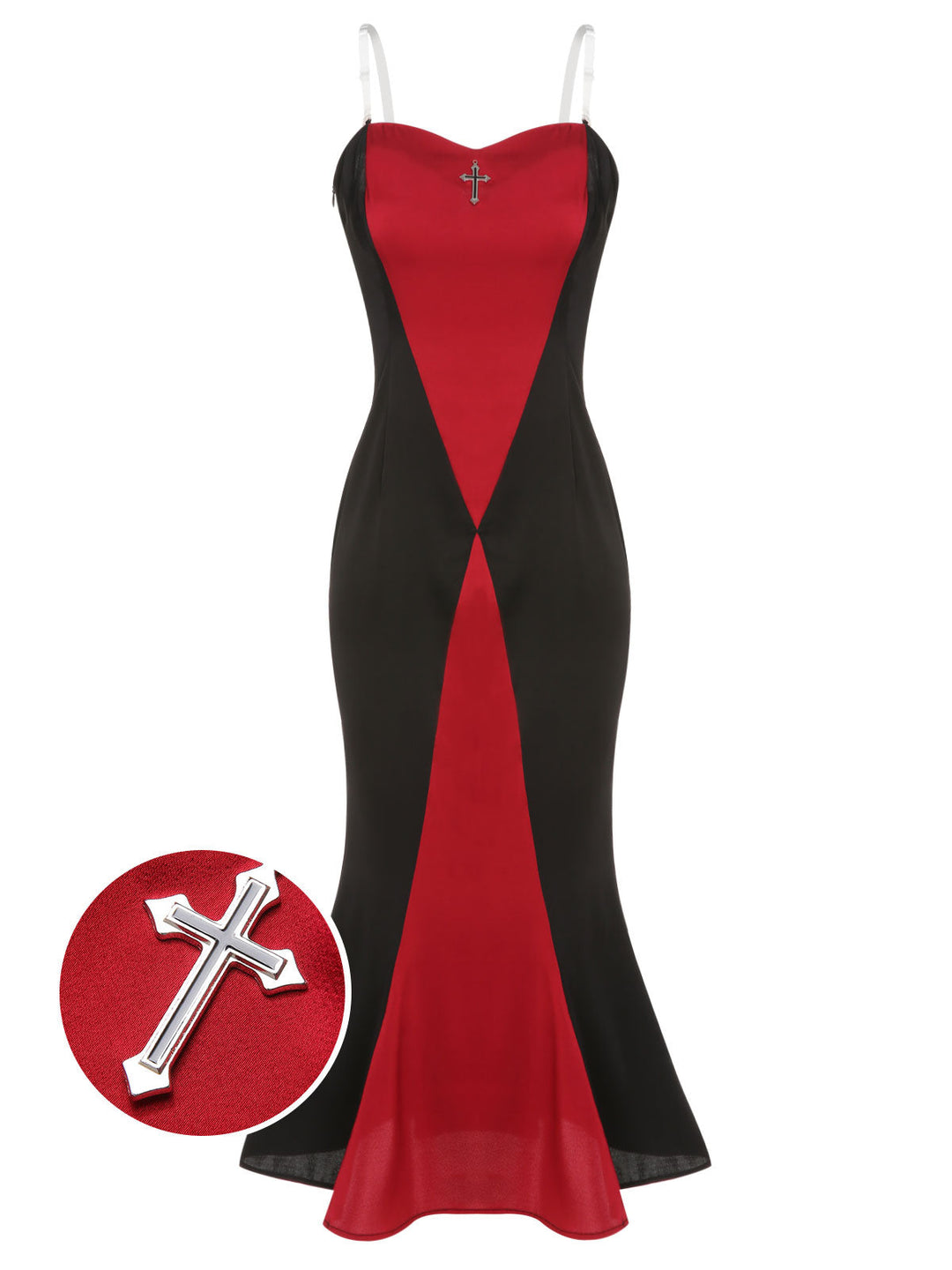 Black &amp; Red 1930s Halloween Fishtail Strap Dress, vintage dress, retro fashion - perfect for women who love vintage and retro fashion