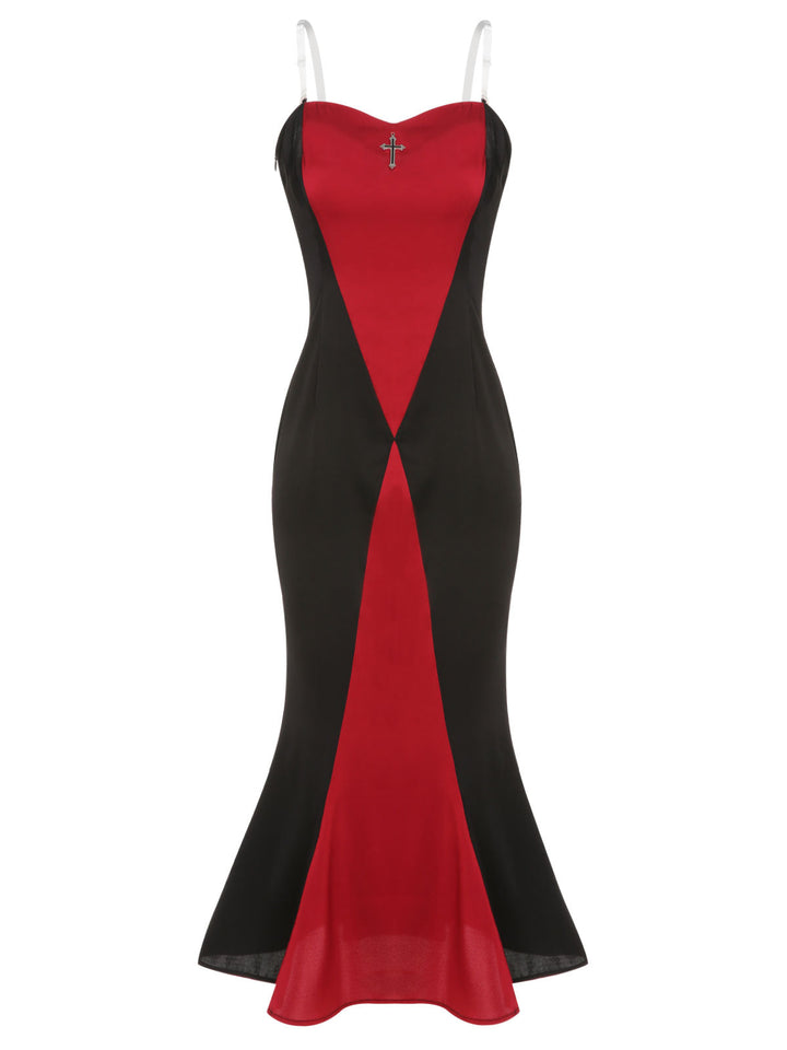 Black &amp; Red 1930s Halloween Fishtail Strap Dress, vintage dress, retro fashion - perfect for women who love vintage and retro fashion
