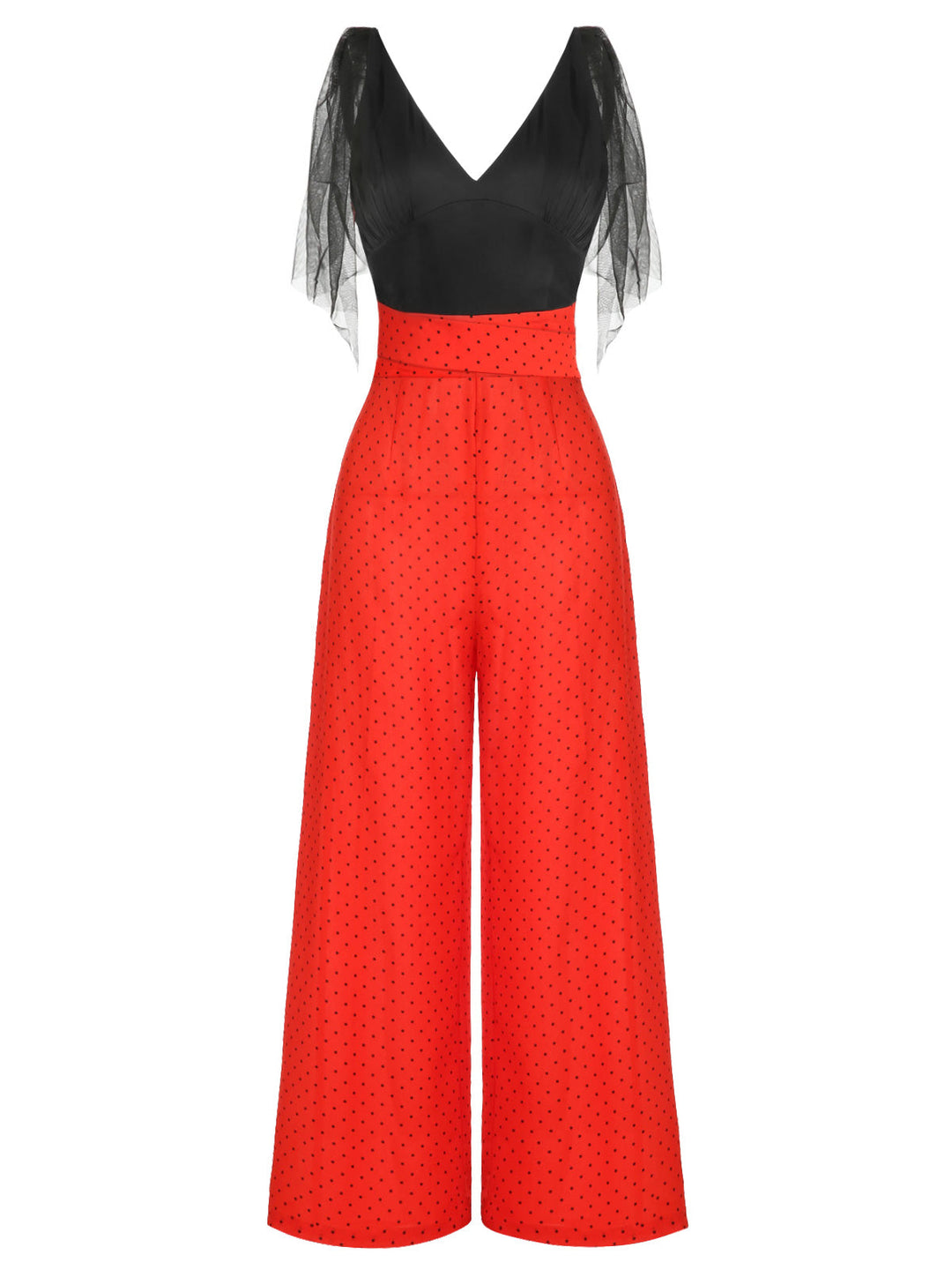Black &amp; Red 1930s Polka Dot Patchwork Jumpsuit: timeless style reimagined