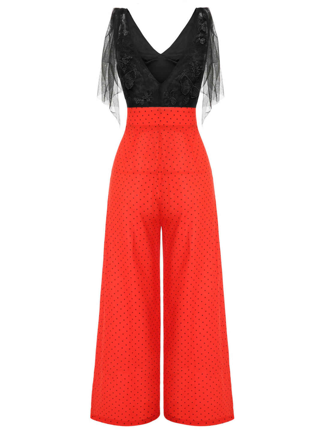 Black &amp; Red 1930s Polka Dot Patchwork Jumpsuit: timeless style reimagined