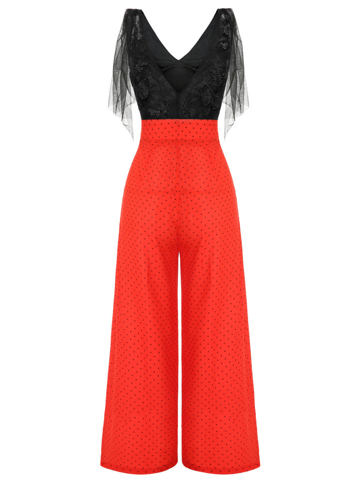 Black &amp; Red 1930s Polka Dot Patchwork Jumpsuit: timeless style reimagined
