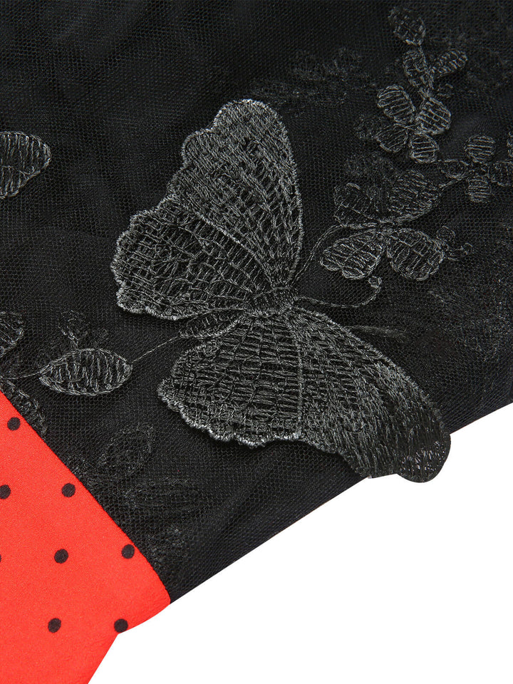Black &amp; Red 1930s Polka Dot Patchwork Jumpsuit, vintage romper, retro jumpsuit - perfect for women who love vintage and retro fashion