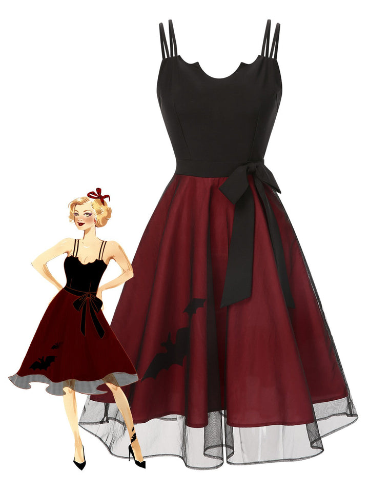 Black &amp; Red 1950s Bat Mesh Dress, vintage dress, retro fashion, rockabilly, pin-up fashion - perfect for women who love vintage and retro fashion