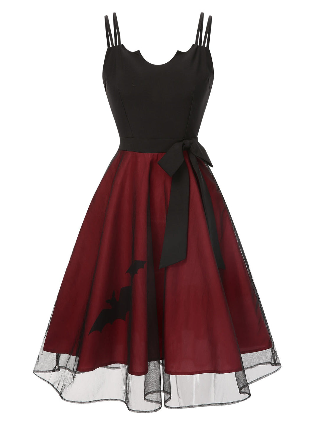 Black &amp; Red 1950s Bat Mesh Dress, vintage dress, retro fashion, rockabilly, pin-up fashion - perfect for women who love vintage and retro fashion