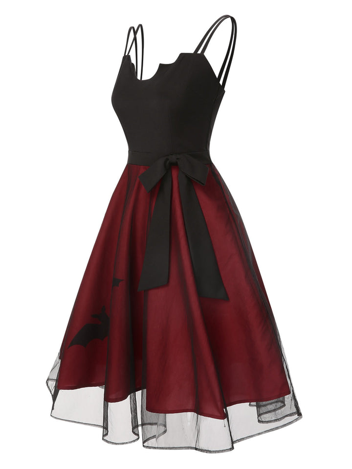 Black &amp; Red 1950s Bat Mesh Dress, vintage dress, retro fashion, rockabilly, pin-up fashion - perfect for women who love vintage and retro fashion