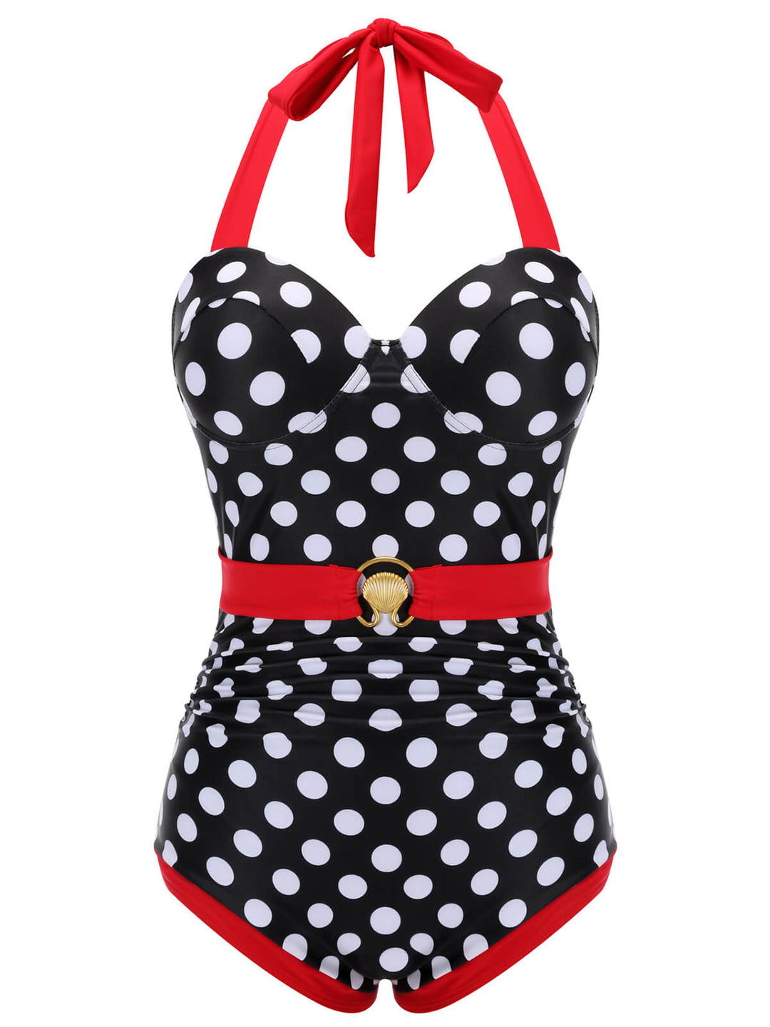Black &amp; Red Dots Halter Swimsuit, vintage swimsuit, swimwear - perfect for women who love vintage and retro fashion