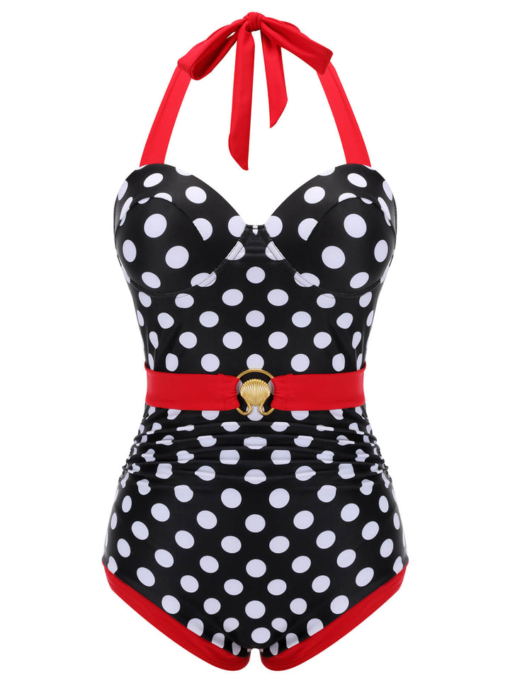 Black &amp; Red Dots Halter Swimsuit, vintage swimsuit, swimwear - perfect for women who love vintage and retro fashion