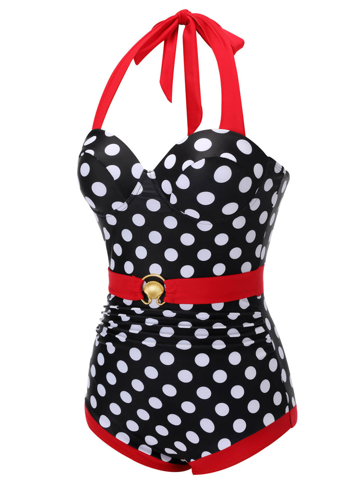 Black &amp; Red Dots Halter Swimsuit, vintage swimsuit, swimwear - perfect for women who love vintage and retro fashion