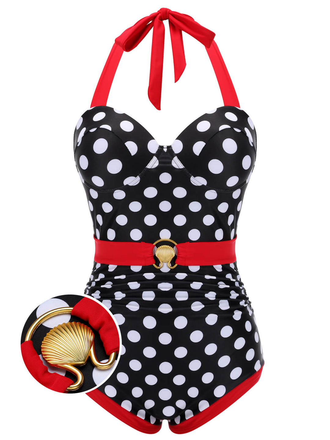 Black &amp; Red Dots Halter Swimsuit, vintage swimsuit, swimwear - perfect for women who love vintage and retro fashion