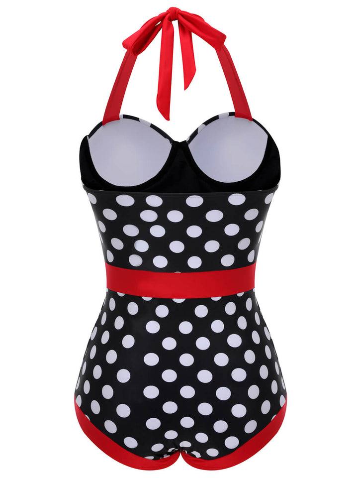 Black &amp; Red Dots Halter Swimsuit, vintage swimsuit, swimwear - perfect for women who love vintage and retro fashion