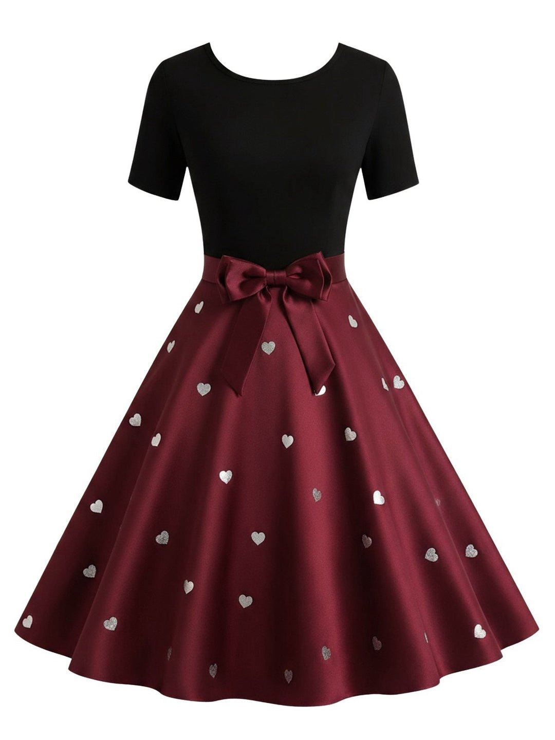 Black &amp; Red 1950s Heart Bow Swing Dress - vintage dress, retro fashion, rockabilly