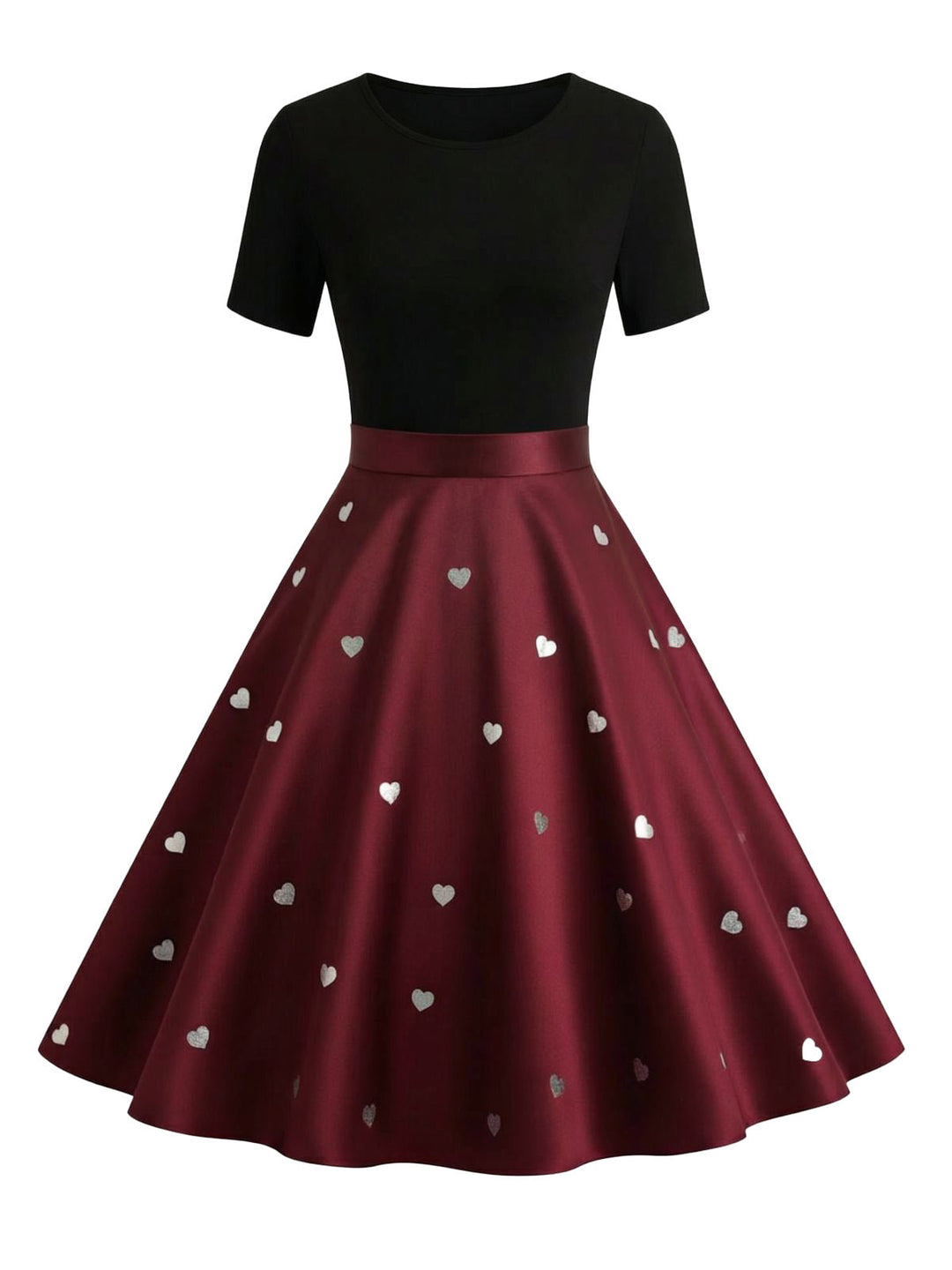 Black &amp; Red 1950s Heart Bow Swing Dress - vintage dress, retro fashion, rockabilly