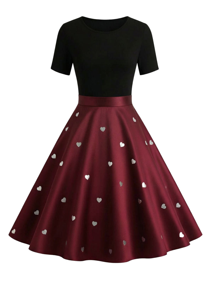 Black &amp; Red 1950s Heart Bow Swing Dress - vintage dress, retro fashion, rockabilly
