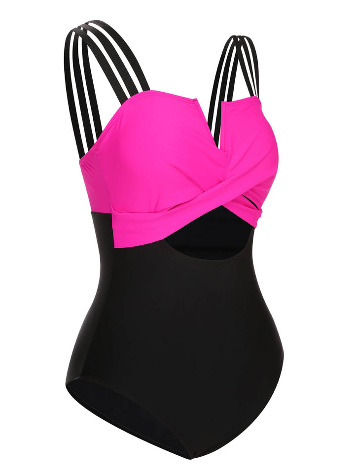 Black &amp; Rose Red 1960s Color Block Swimsuit: 1960s Riviera elegance, reimagined for her