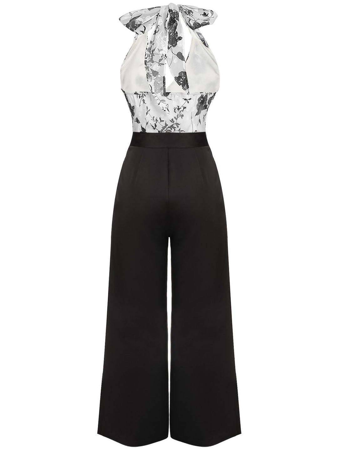 Black White 1930s Floral Halter Strap Jumpsuit, vintage romper, retro jumpsuit - perfect for women who love vintage and retro fashion