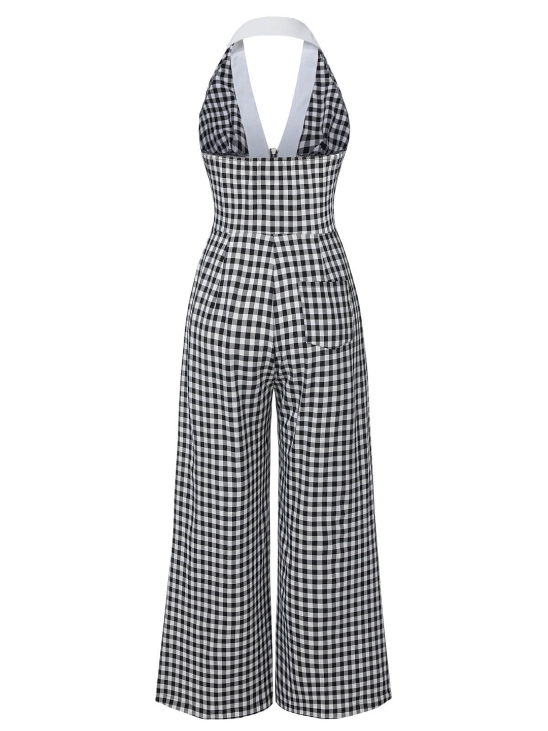 Black White 1940s Plaid Lapel Halter Jumpsuit — 1940s style that transcends decades