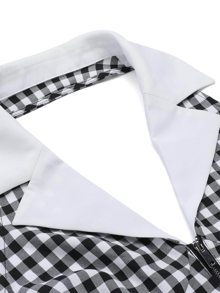 Black White 1940s Plaid Lapel Halter Jumpsuit — 1940s vintage charm for her modern wardrobe