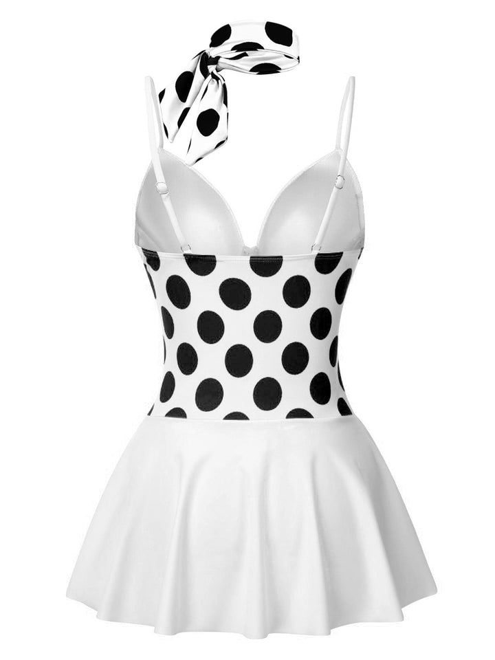 Black &amp; White 1940s Polka Dots Patchwork Swimsdress: where 1940s romance meets her modern spirit