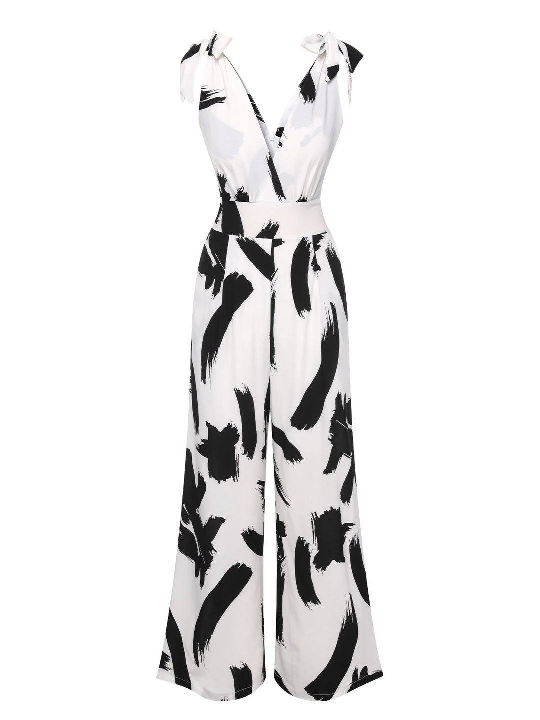 Black &amp; White 1940s V-Neck Bohemian Jumpsuit, vintage romper, retro jumpsuit - perfect for women who love vintage and retro fashion