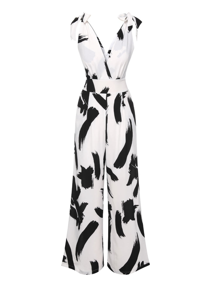 Black &amp; White 1940s V-Neck Bohemian Jumpsuit, vintage romper, retro jumpsuit - perfect for women who love vintage and retro fashion