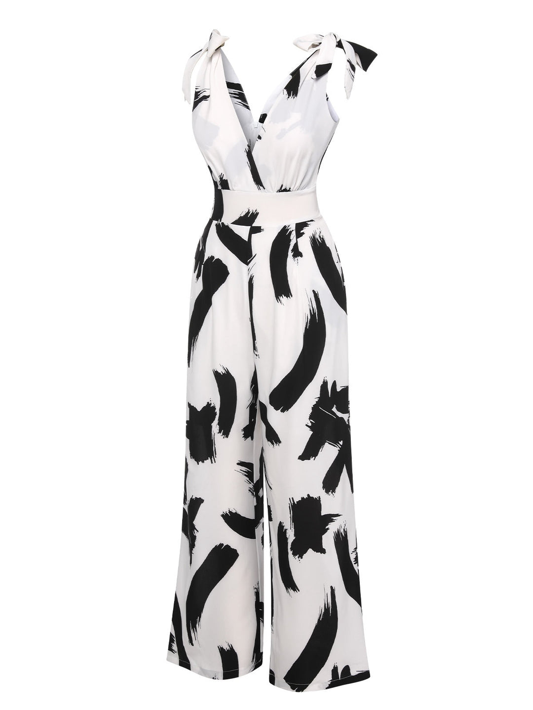Black &amp; White 1940s V-Neck Bohemian Jumpsuit, vintage romper, retro jumpsuit - perfect for women who love vintage and retro fashion
