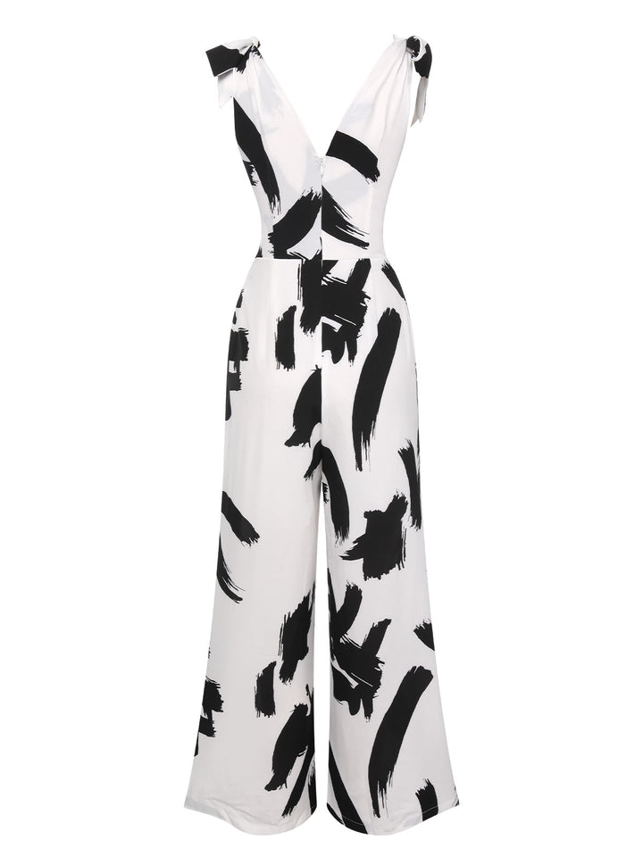 Black &amp; White 1940s V-Neck Bohemian Jumpsuit, vintage romper, retro jumpsuit - perfect for women who love vintage and retro fashion