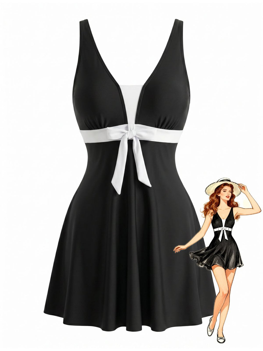 Black Colorblock Tropical Tankini Set