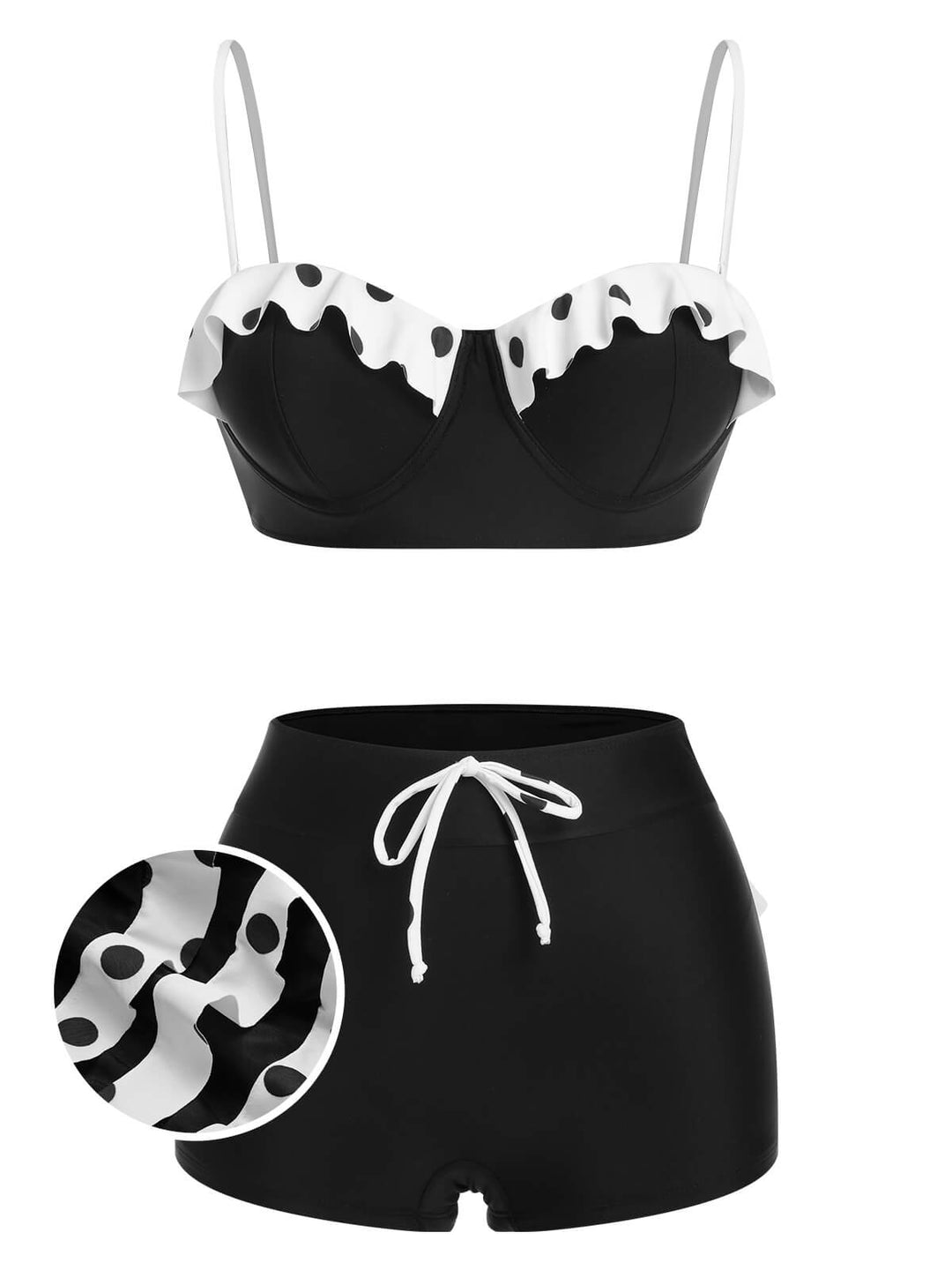 Black White Dots Layered Strap Swimsuit, vintage swimsuit, swimwear - perfect for women who love vintage and retro fashion