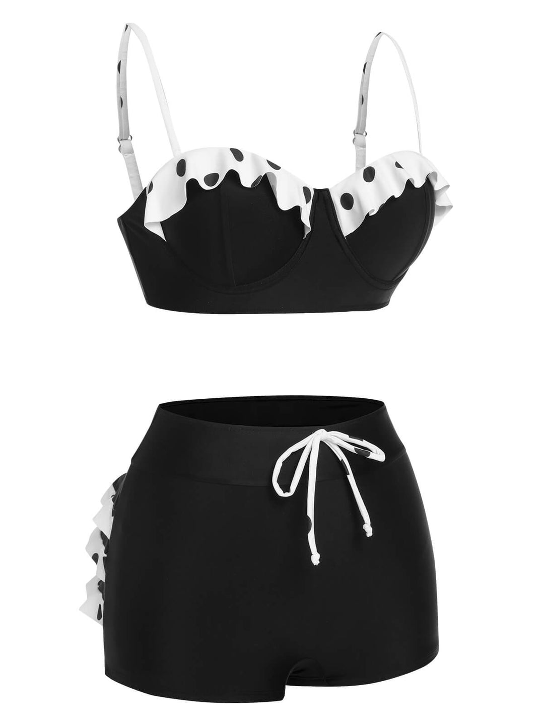 Black White Dots Layered Strap Swimsuit, vintage swimsuit, swimwear - perfect for women who love vintage and retro fashion