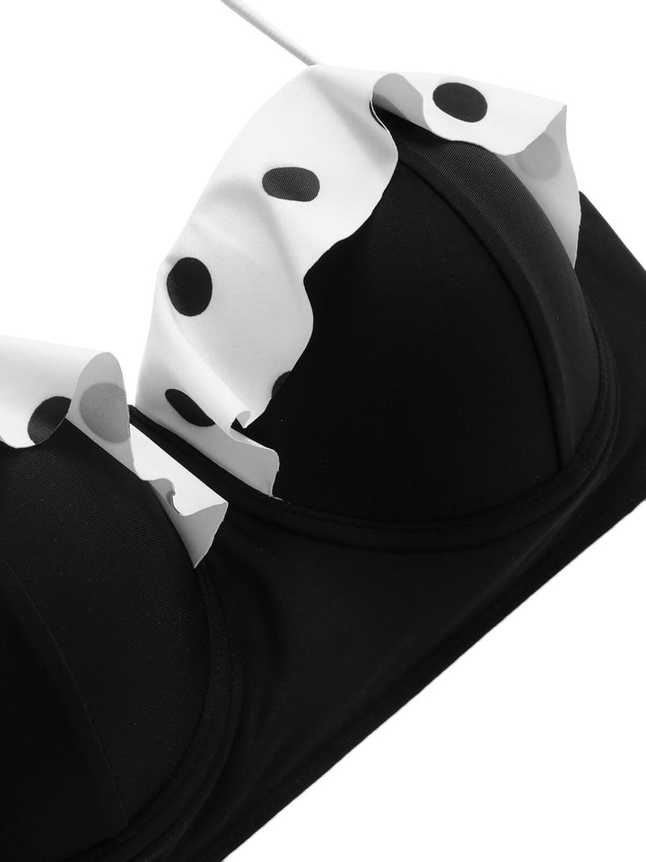 Black White Dots Layered Strap Swimsuit, vintage swimsuit, swimwear - perfect for women who love vintage and retro fashion