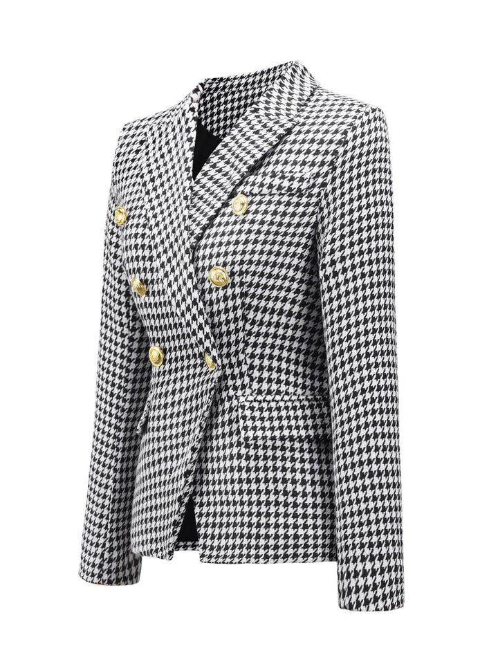Black &amp; White 1950s Double Breasted Houndstooth Blazer: 1950s tailoring for the woman who leads