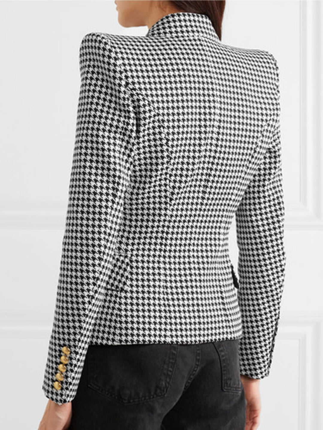 Black &amp; White 1950s Double Breasted Houndstooth Blazer — 1950s sophistication that wraps her in quiet power