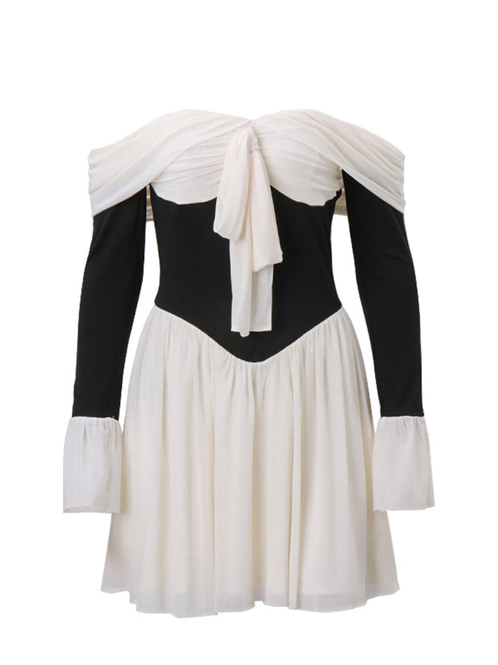 She slips into this Black &amp; White 1950s Off-Shoulder Skater Dress and suddenly it&