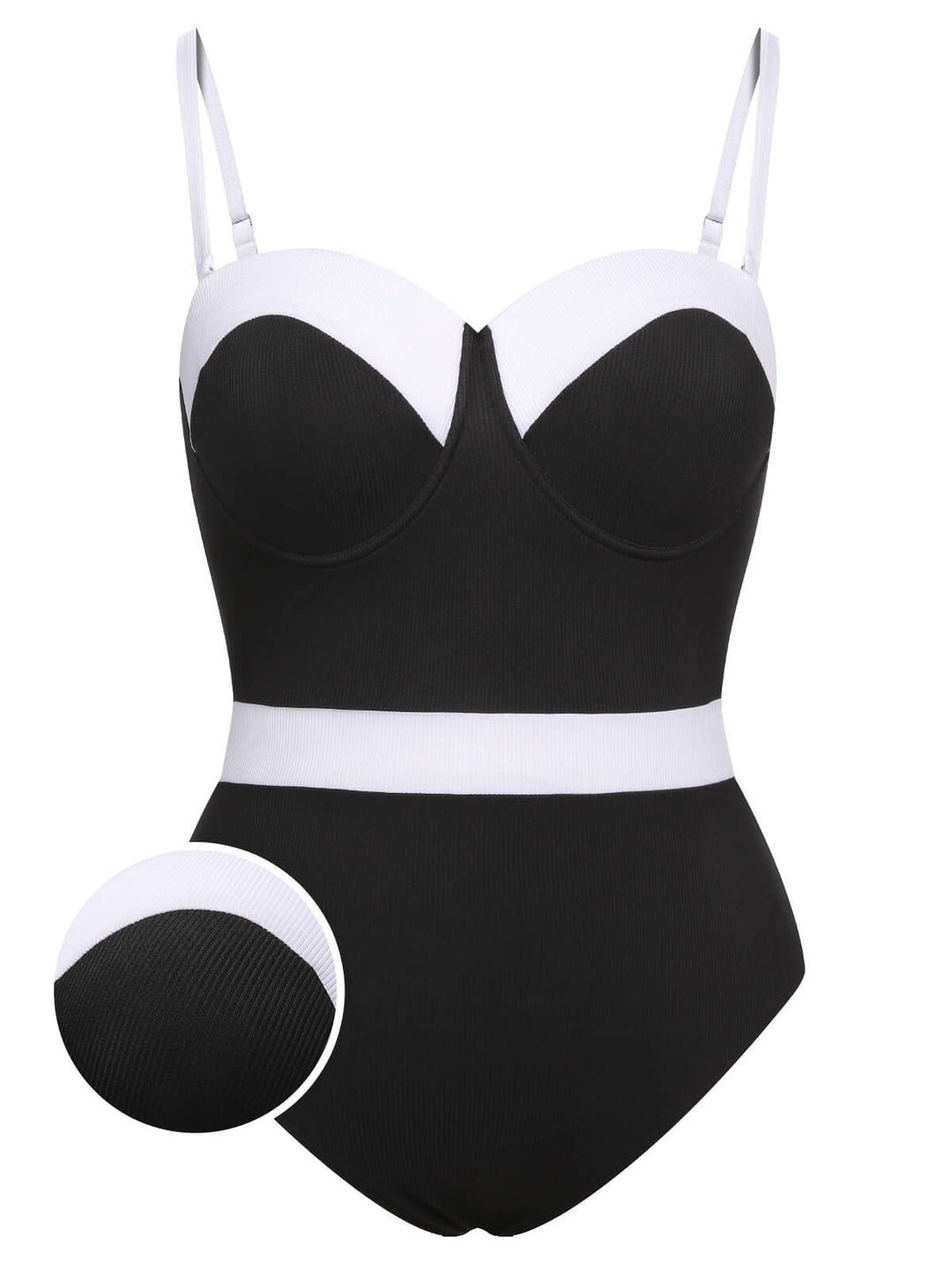 [Plus Size] Black &amp; White 1950s Patchwork Strap Swimsuit, vintage swimsuit, pin-up swimwear - perfect for women who love vintage and retro fashion