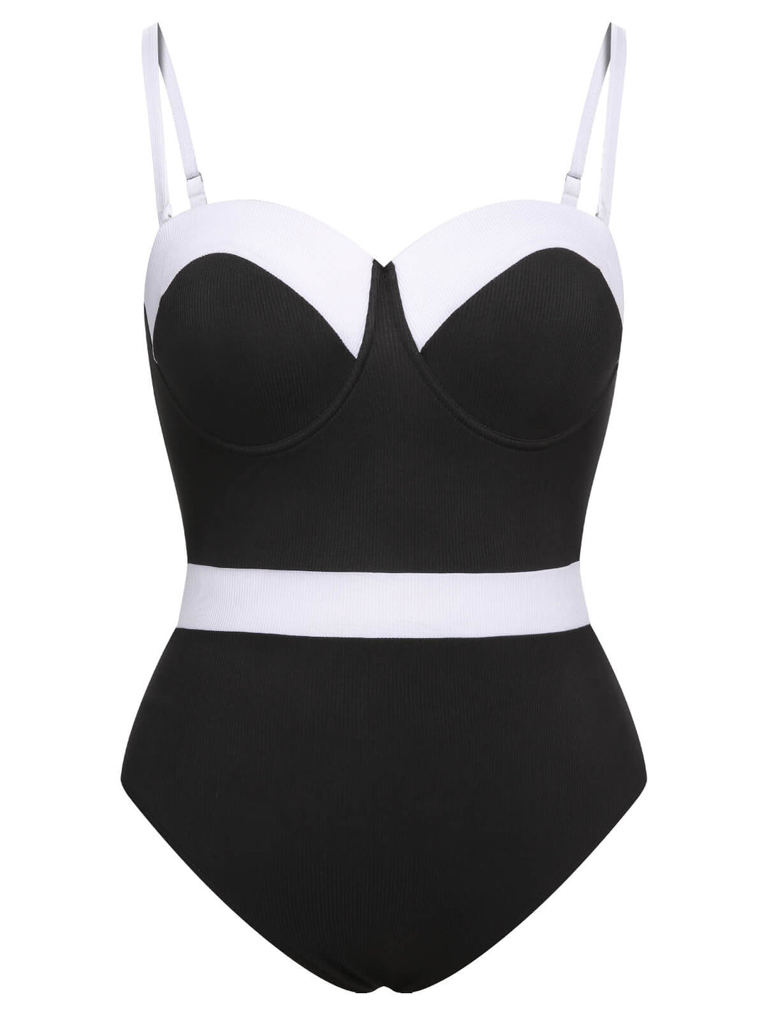[Plus Size] Black &amp; White 1950s Patchwork Strap Swimsuit, vintage swimsuit, pin-up swimwear - perfect for women who love vintage and retro fashion