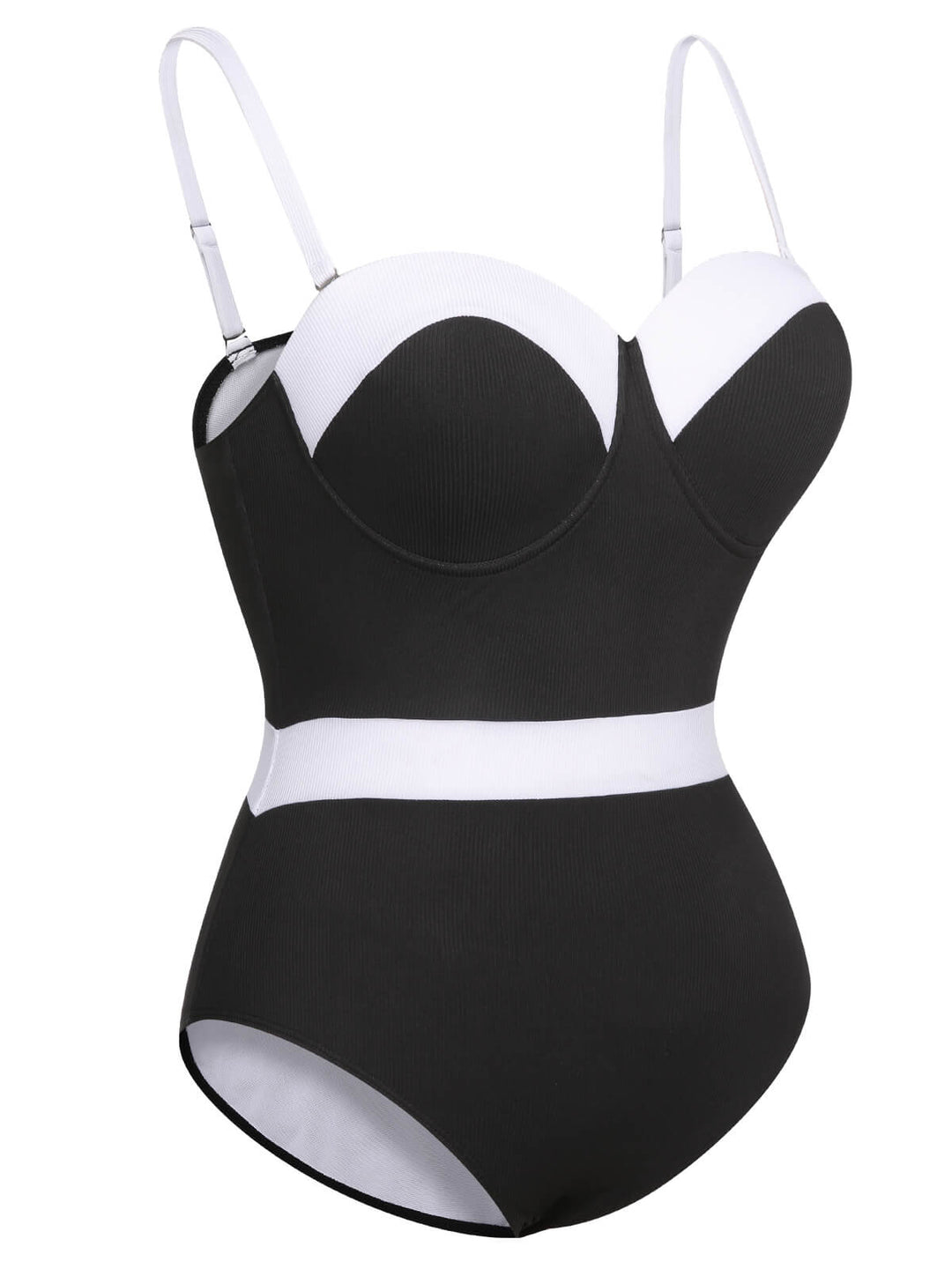 [Plus Size] Black &amp; White 1950s Patchwork Strap Swimsuit, vintage swimsuit, pin-up swimwear - perfect for women who love vintage and retro fashion
