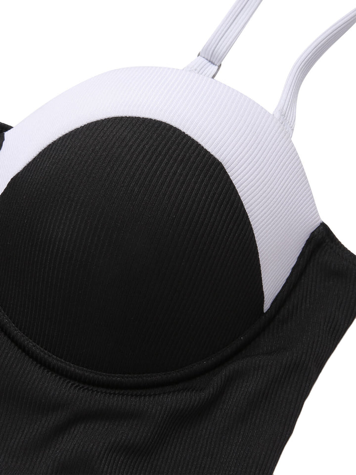 [Plus Size] Black &amp; White 1950s Patchwork Strap Swimsuit, vintage swimsuit, pin-up swimwear - perfect for women who love vintage and retro fashion